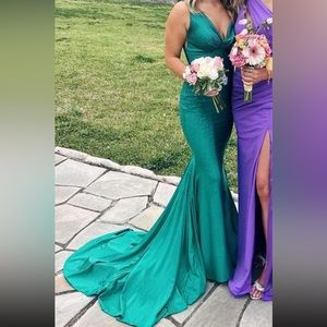 Jovani green blue hot jewel maxi formal dress
